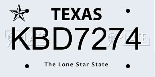 KBD7274 Texas License Plate