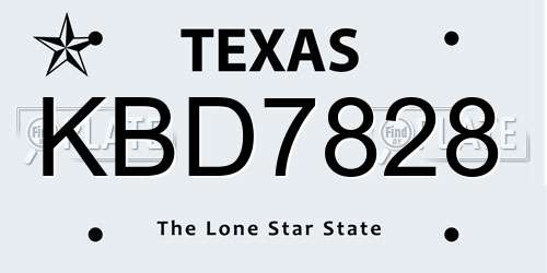 KBD7828 Texas License Plate