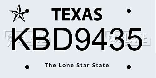 KBD9435 Texas License Plate