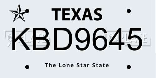 KBD9645 Texas License Plate