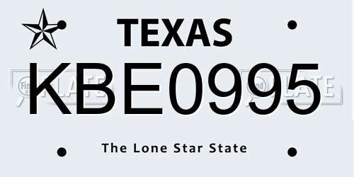 KBE0995 Texas License Plate