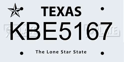 KBE5167 Texas License Plate