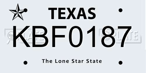 KBF0187 Texas License Plate