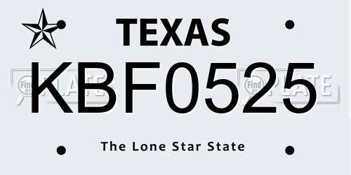 KBF0525 Texas License Plate