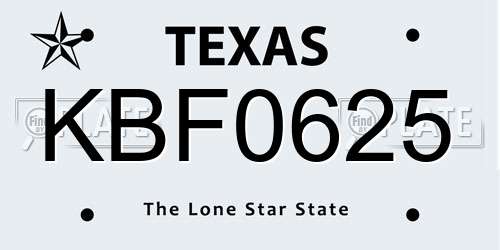 KBF0625 Texas License Plate