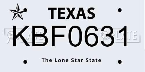 KBF0631 Texas License Plate