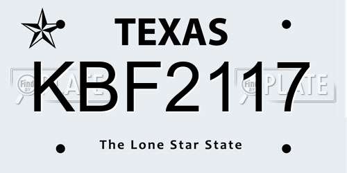 KBF2117 Texas License Plate