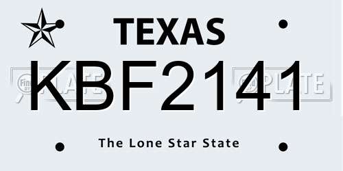 KBF2141 Texas License Plate