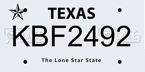 KBF2492 Texas License Plate