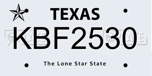 KBF2530 Texas License Plate