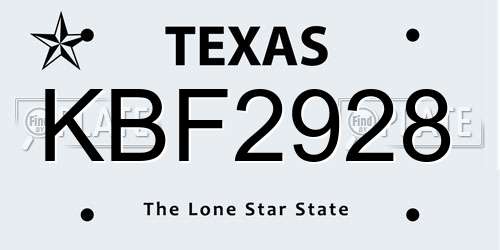 KBF2928 Texas License Plate