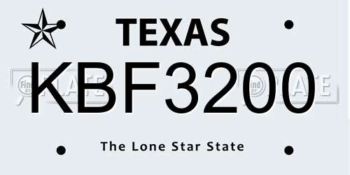 KBF3200 Texas License Plate
