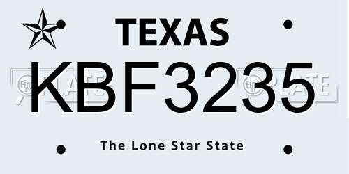 KBF3235 Texas License Plate