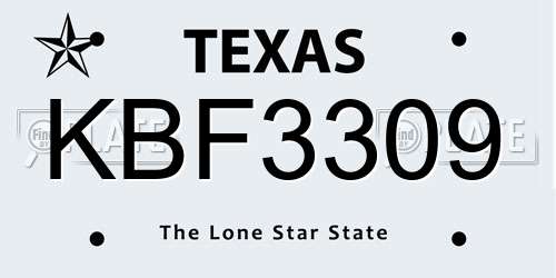 KBF3309 Texas License Plate