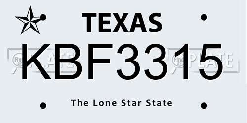 KBF3315 Texas License Plate