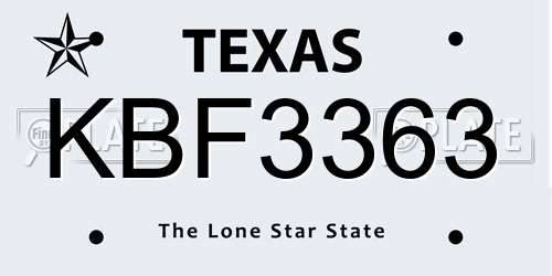 KBF3363 Texas License Plate