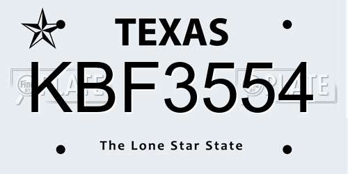 KBF3554 Texas License Plate