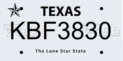 KBF3830 Texas License Plate