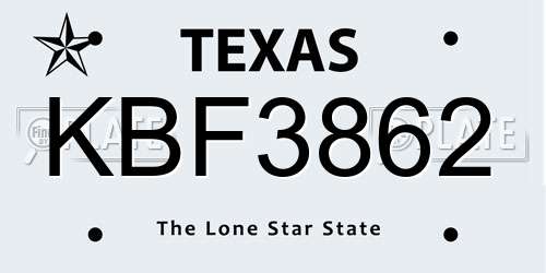 KBF3862 Texas License Plate
