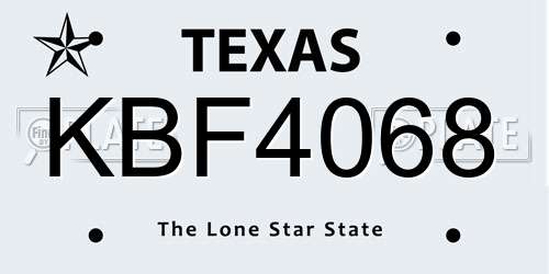 KBF4068 Texas License Plate