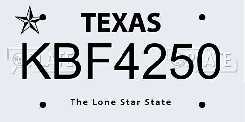 KBF4250 Texas License Plate
