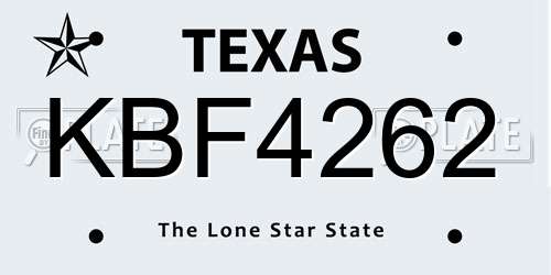 KBF4262 Texas License Plate