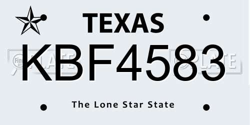 KBF4583 Texas License Plate