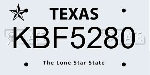 KBF5280 Texas License Plate
