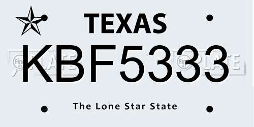 KBF5333 Texas License Plate