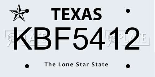 KBF5412 Texas License Plate