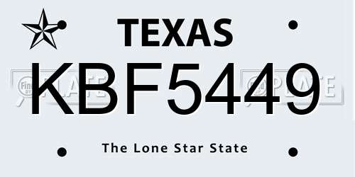 KBF5449 Texas License Plate