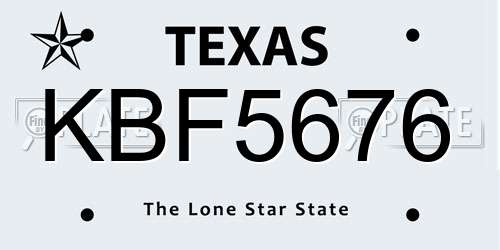 KBF5676 Texas License Plate