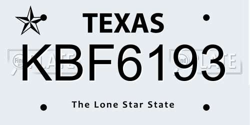 KBF6193 Texas License Plate