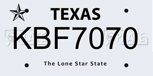 KBF7070 Texas License Plate