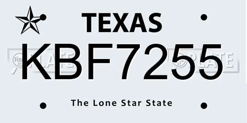 KBF7255 Texas License Plate