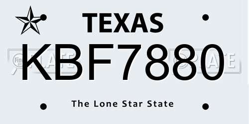 KBF7880 Texas License Plate