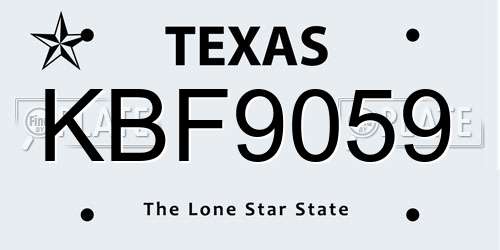 KBF9059 Texas License Plate