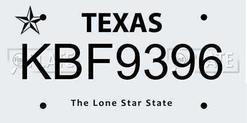 KBF9396 Texas License Plate