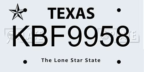KBF9958 Texas License Plate