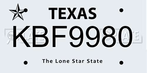 KBF9980 Texas License Plate
