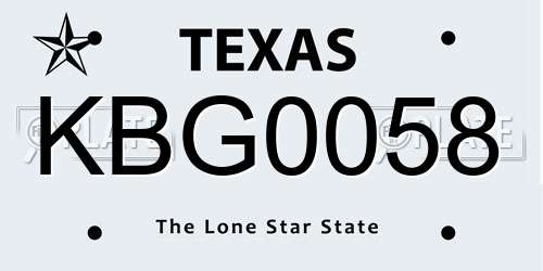 KBG0058 Texas License Plate