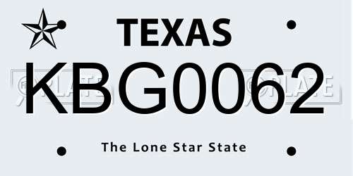 KBG0062 Texas License Plate