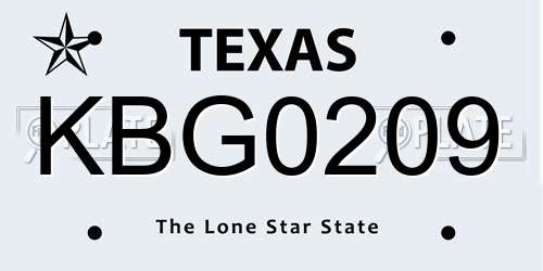 KBG0209 Texas License Plate