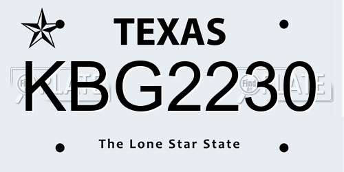 KBG2230 Texas License Plate