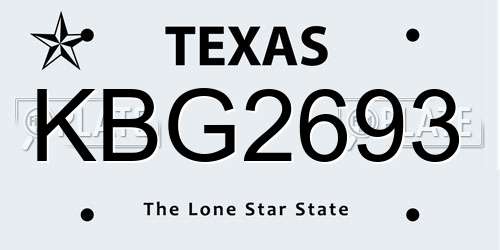 KBG2693 Texas License Plate