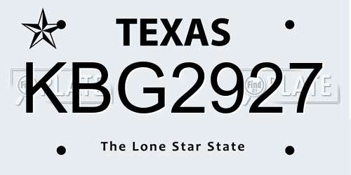 KBG2927 Texas License Plate