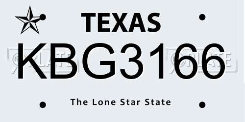 KBG3166 Texas License Plate