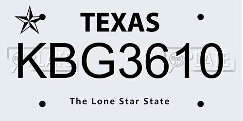 KBG3610 Texas License Plate