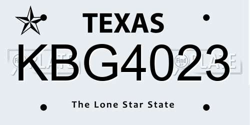 KBG4023 Texas License Plate