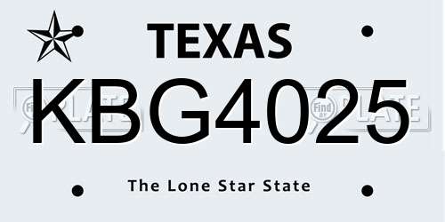 KBG4025 Texas License Plate